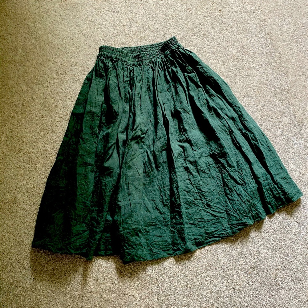 Green linen skirt S